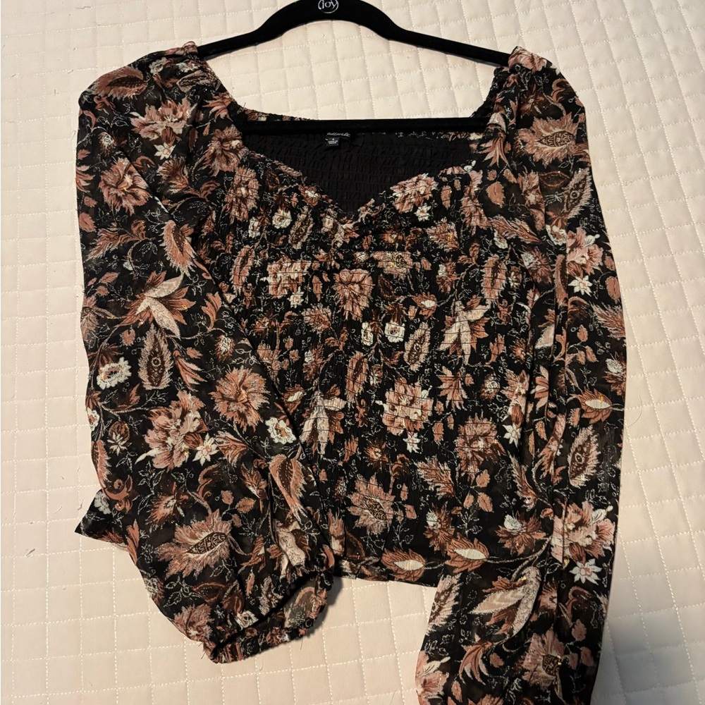 Madewell Black and Brown Floral Blouse